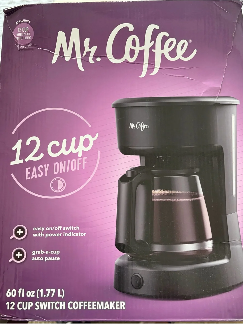 Mr. Coffee 12-Cup Drip Coffeemaker in Black - Easy On/Off Brewing